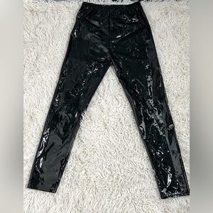 High waisted midcalf rubber shiny pants